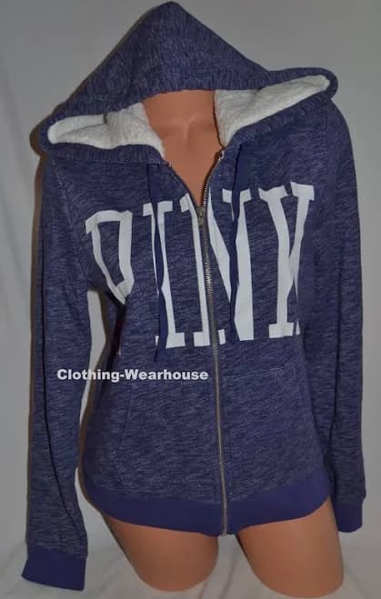 Victoria's Secret Pink White Logo Sherpa Lined Hood Hoodie Perfect