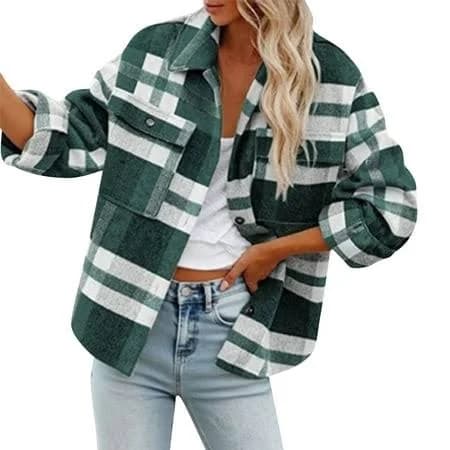 Women's Oversized Plaid Shacket Jacket