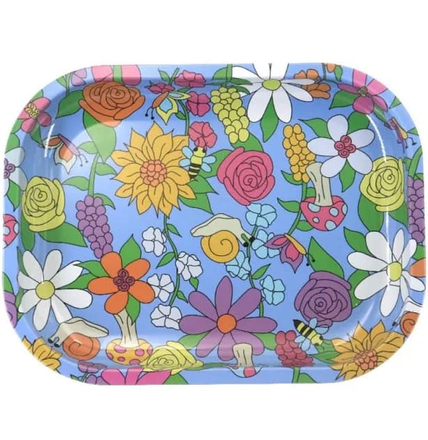RAW Cute 5.5x7 Rolling Tray Metal Floral Mushroom Trippy Flowers - New Vintage & collectibles