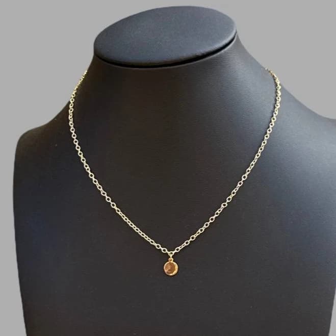 14K Gold Filled Dainty Chain Necklace with Single Hanging Disc