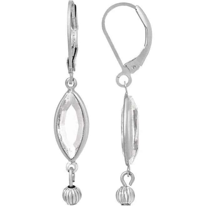2028 Women's Silver-Tone Clear Crystal Oval Drop Earrings