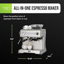 Amazon.com: Tru All-in-One Espresso Maker with Grinder and Steam Wand by Select Brands - Premium Espresso Machine with Coffee Grinder - Features Steam Controls, Removable Water Tank & Cup Warming Plate: Home
