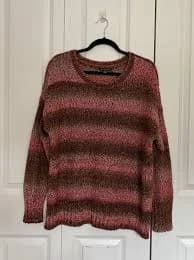 American Eagle Outfitters Pink Brown Stripe Crew Neck Sweater - Women's XL