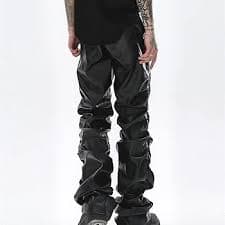 Amazon.com: QWENTMTNTY Men's Steampunk Faux Leather Pants Baggy Straight Leg Motorcycle Goth Pants Biker Stretchy Trousers with Pocket Black : Clothing, Shoes & Jewelry