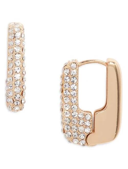 Open Edit Women's Pavé Rectangle Huggie Hoop Earrings