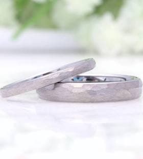 Hammered Silver Tungsten Wedding Band