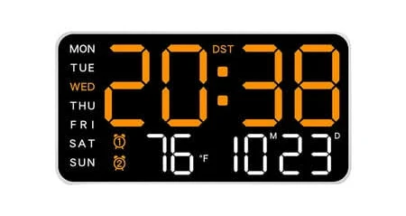 Digital Alarm Clock with Date Temperature, USB Powered, Adjustable Brightness, Table or Wall Mount