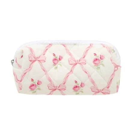 Unique Bargains Portable Bow Floral Makeup Bag
