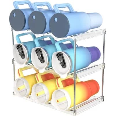 AWGOU Stackable Water Bottle Organizer for Cabinet, Bottle and Other Tumbler Organizer for Kitchen Cabinets