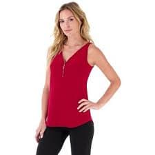 Rekucci Women's Ultra Soft Sleeveless Tank with Chic Front Zipper – Stylish, Comfortable Top for Work, Travel, or Casual Wear - Cherry, Small : Target