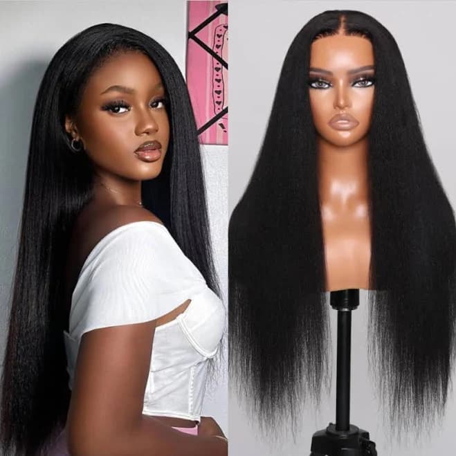 UNice Hair 7x5 Glueless Lace Black Yaki Straight Wig Hair Styles With Pre-plucked Hairline
