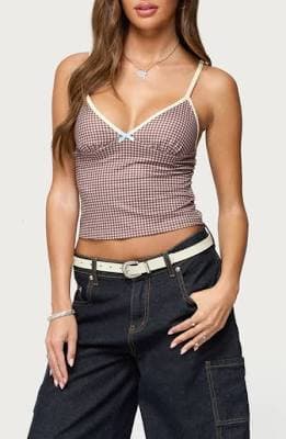 Edikted Women's Bettie Contrast Gingham Tank Top