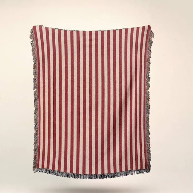 Red and White Striped Cotton Woven Throw Blanket: Cozy Home Decor