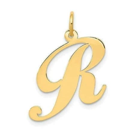 14K Yellow Gold Large Fancy Script Letter R Initial Charm