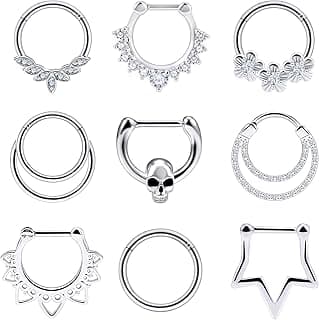 Septum Ring 16G Stainless Steel Septum Piercing Jewelry Horseshoe Nose Ring Hoop Piercing Jewelry for Women Men 10mm Silver Black Rainbow Rose Gold