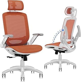 Ergonomic Office Chair, High Back Home Desk Chair with Headrest, Flip-Up Arms, 90-120° Tilt Lock and Wide Cushion, 400LBS Mesh Chairs for Man Woman, White Task Chair(Orange,GY01WOR)
