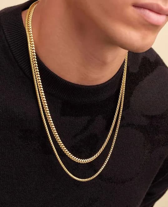 JAXXON Men's 14K Gold Cuban + Franco Chain Stack