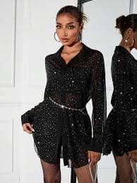 SHEIN SXY Sexy Glittering Sheer Mesh Loose Blouse For Party Club Ladies,Long Sleeve Tops | SHEIN EUR