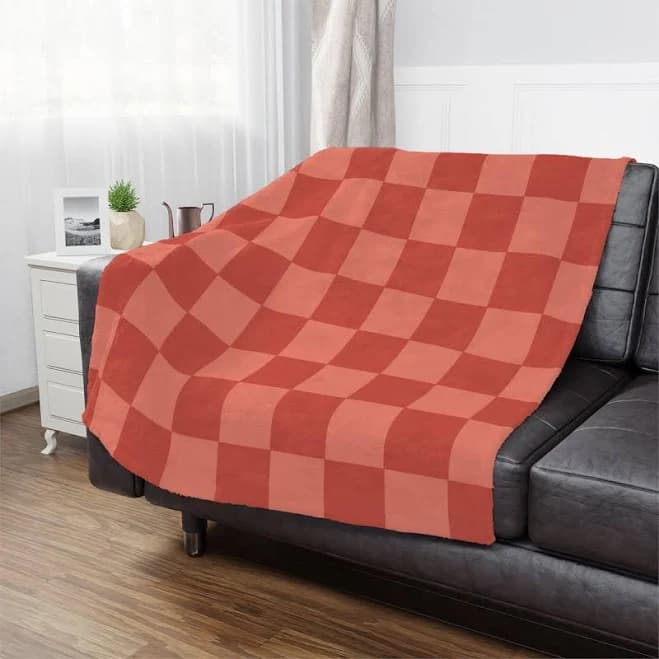 Checkered Throw Blanket, Red and Pink Checkerboard Retro Soft Blanket, 90s Y2K Decor Cute Blanket, Funky Indie Dorm Decor for College Girls