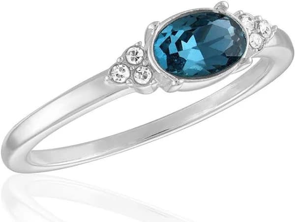 Da Vinci Women's Montana Blue Oval Silver Stack Ring