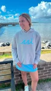 Light Gray Modal Blend Hoodie with Baby Blue Logo on Front