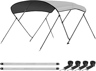 Leader Accessories 10 Colors 3 Bow 4 Bow Bimini Top Cover for Boat Includes 4 Straps 2 Rear Support Poles Mounting Hardwares Storage Boot with 1" Aluminum Frame