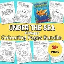 Under the Sea Colouring - Alphabet of the Marine Life - Easy Pages, Kids, Adults, Printable Activity Book