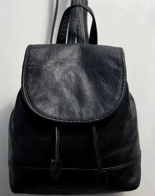 Vintage 90’s Black Pebbled Leather Small Backpack Bag Silver Hardware