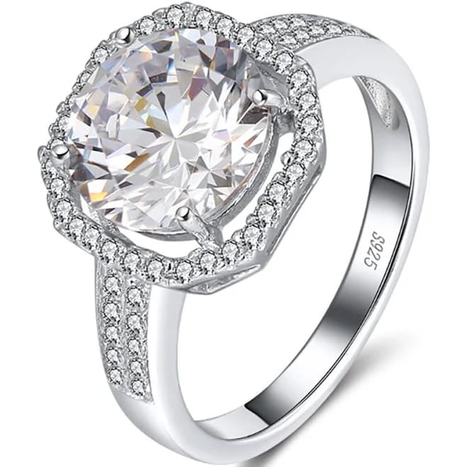 Sterling Silver 4 Ct CZ Halo Bridal Engagement Ring