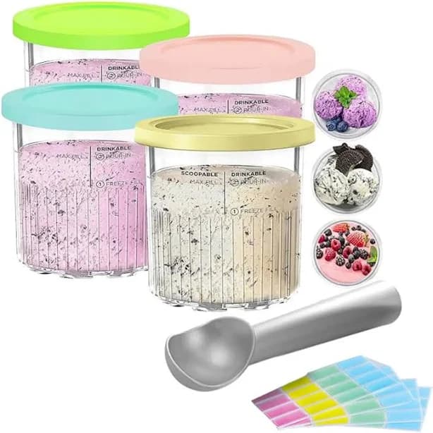 Creami Deluxe Pints & Lids for Ninja 24 Oz Compatible with NC500 NC501 Series Ice Cream Makers with