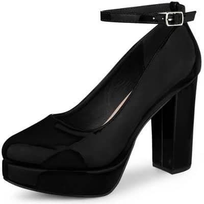 Allegra K Women's Platform Ankle Strap Chunky Heel Pumps