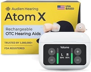 Audien Atom X Hearing Aid For Seniors & Adults with Hearing Loss - Noise Cancelling, Rechargeable OTC Bluetooth Hearing Aids w/Charging Case, 48+ Hour Battery Life, Touchscreen Control, Nearly Invisible Design