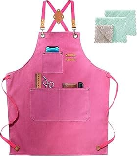 ZOMAO Apron for Women,Baking Kitchen Cooking Apron with Pockets, Cotton Canvas Cross Back Apron with Adjustable Strap and Large Pockets,BBQ Drawing Crafting Aprons for Women Chef (Pink)