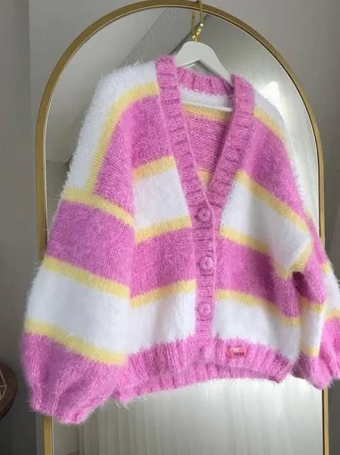 Chunky Striped Mohair Cardigan