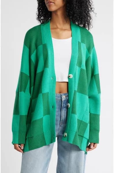 Dressed in Lala Love You Checkerboard Oversize Cardigan
