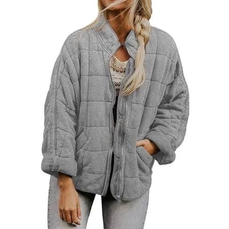 Women’s Quilted Oversized Zip Up Puffer Jacket Light Grey / 2XL