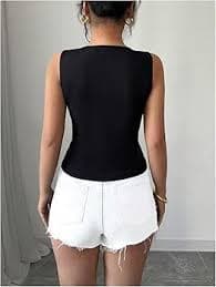RoseSeek Women's Bowknot Rhinestone Tank Top Ribbed Knit Split Front Fitted Elegant Sleeveless Tops Black Small at Amazon Women's Clothing store