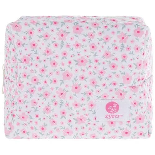 Pink & Green Floral Quilted Cosmetic Pouch