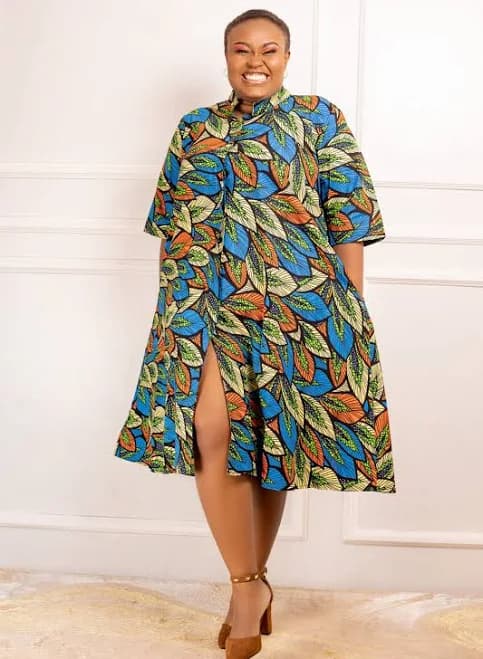Africa Print Dress, Shirt Dress, Ankara Dress for Women, Blouse Dress, Kitenge Dress, Kente Dress, Midi Dress, Plus Size Dress