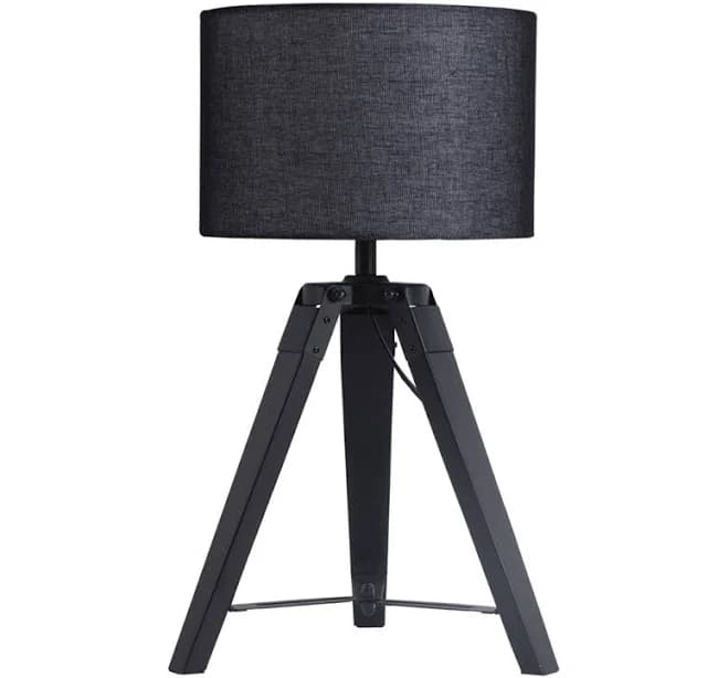 George Oliver 18 in. Black Rubberwood Tripod Table Lamp with Linen Fabric Shade