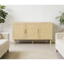 53.5" Wood Woven Rattan Door Buffet Cabinet with Adjustable Shelves and Storage for Kitchen Dining Room : Target