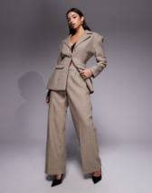 River Island wide leg tailored pants in gray - part of a set | ASOS