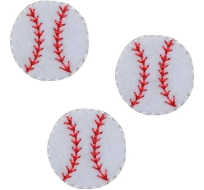 3/4" Baseball with Red Stitching and Iron On Applique/Embroidered Patch