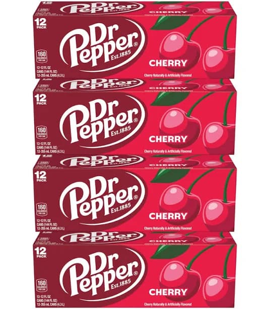 Lot Of 4 - Dr Pepper Cherry Soda, 12 Pack Of 12oz Cans