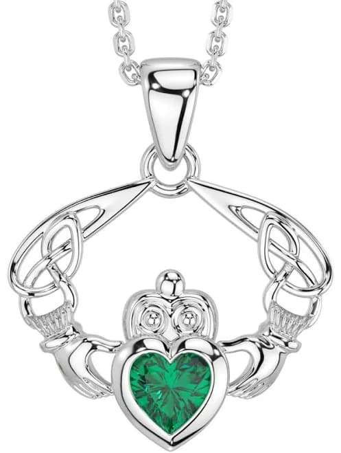 Celtic Claddagh Emerald Pendant Necklace