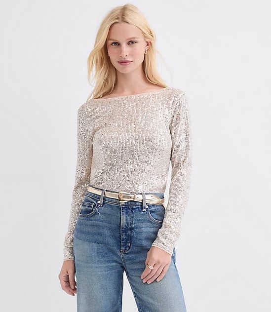 Loft Women's Sequin Long Sleeve T-Shirt