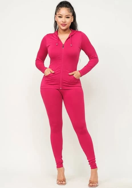 Stretchy Active Zip Up Hoodie and Legging Set