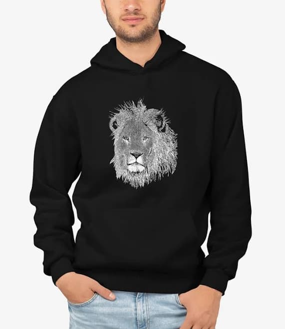 La Pop Art Men's Lion Word Art Hooded Sweatshirt