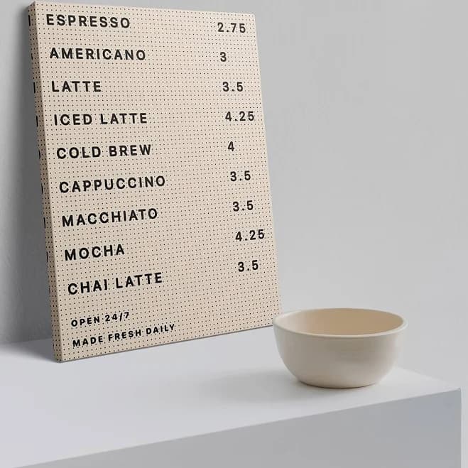 Modern Coffee Shop Menu Board - Cafe Decor with Espresso, Cappuccino, Coffee bar decor and accessories, Coffee wall decor Latte, Mocha, Iced Coffee -