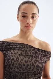 H&M Ladies Off-The-Shoulder Draped Leopard Print Top